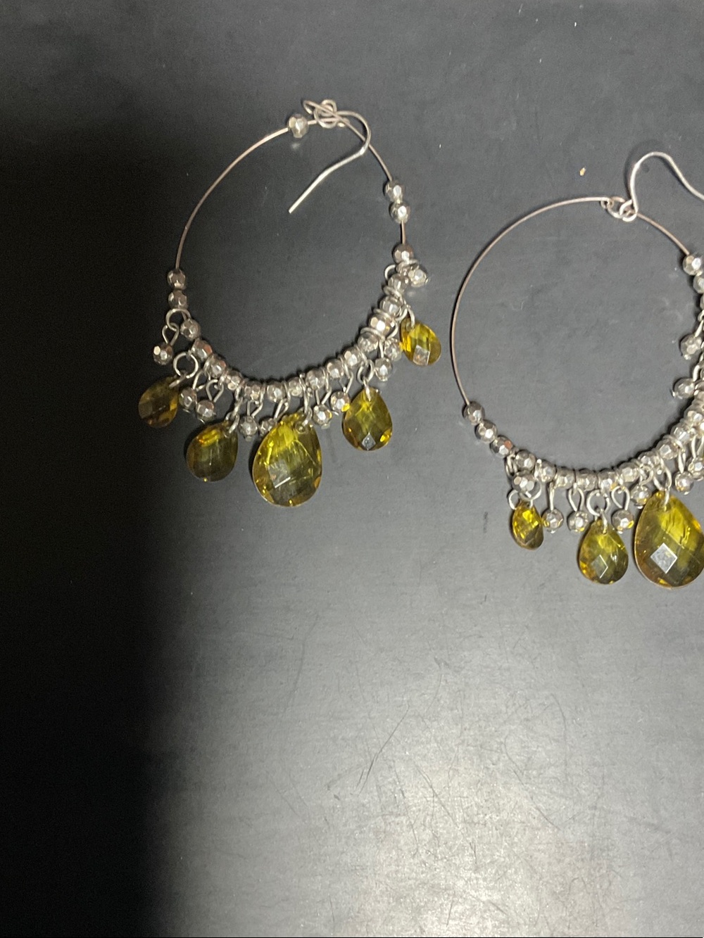 Silver Hoop Earrings with Yellow Crystal Drops